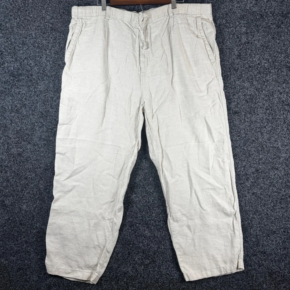Tommy Bahama Mens XL Oatmeal Beige 100% Linen Drawstring Relaxed Pants Beach